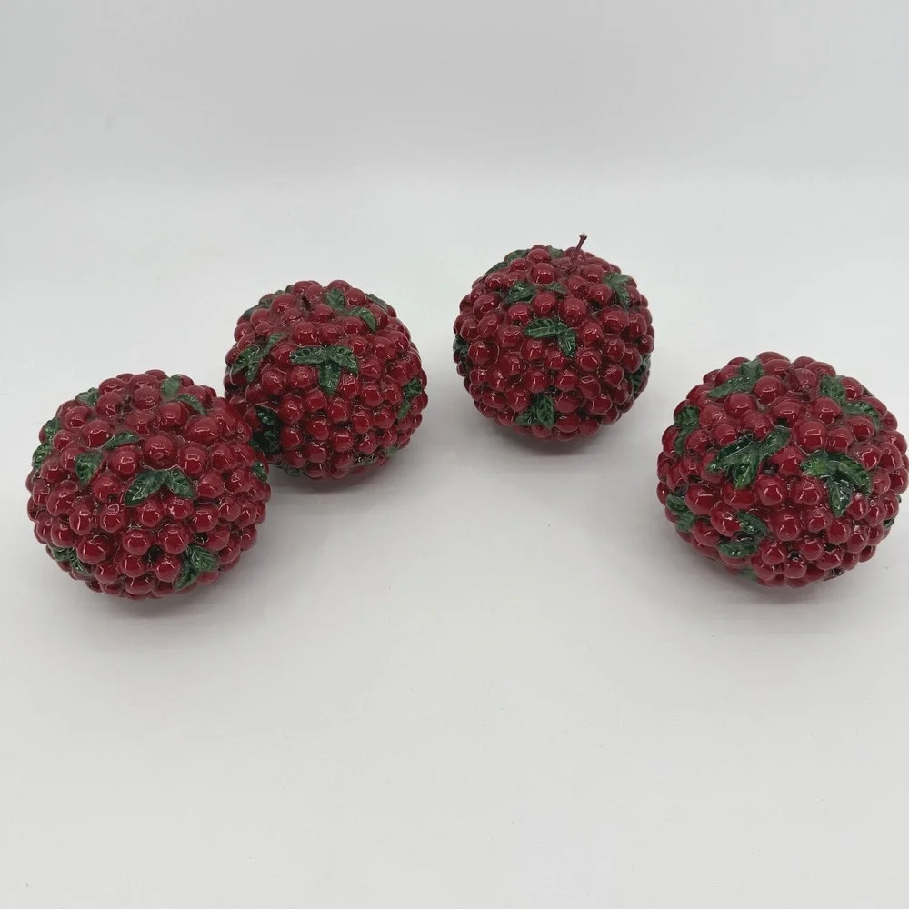 Vtg Harry and David Cranberry Candles SET of 4 Balls 3